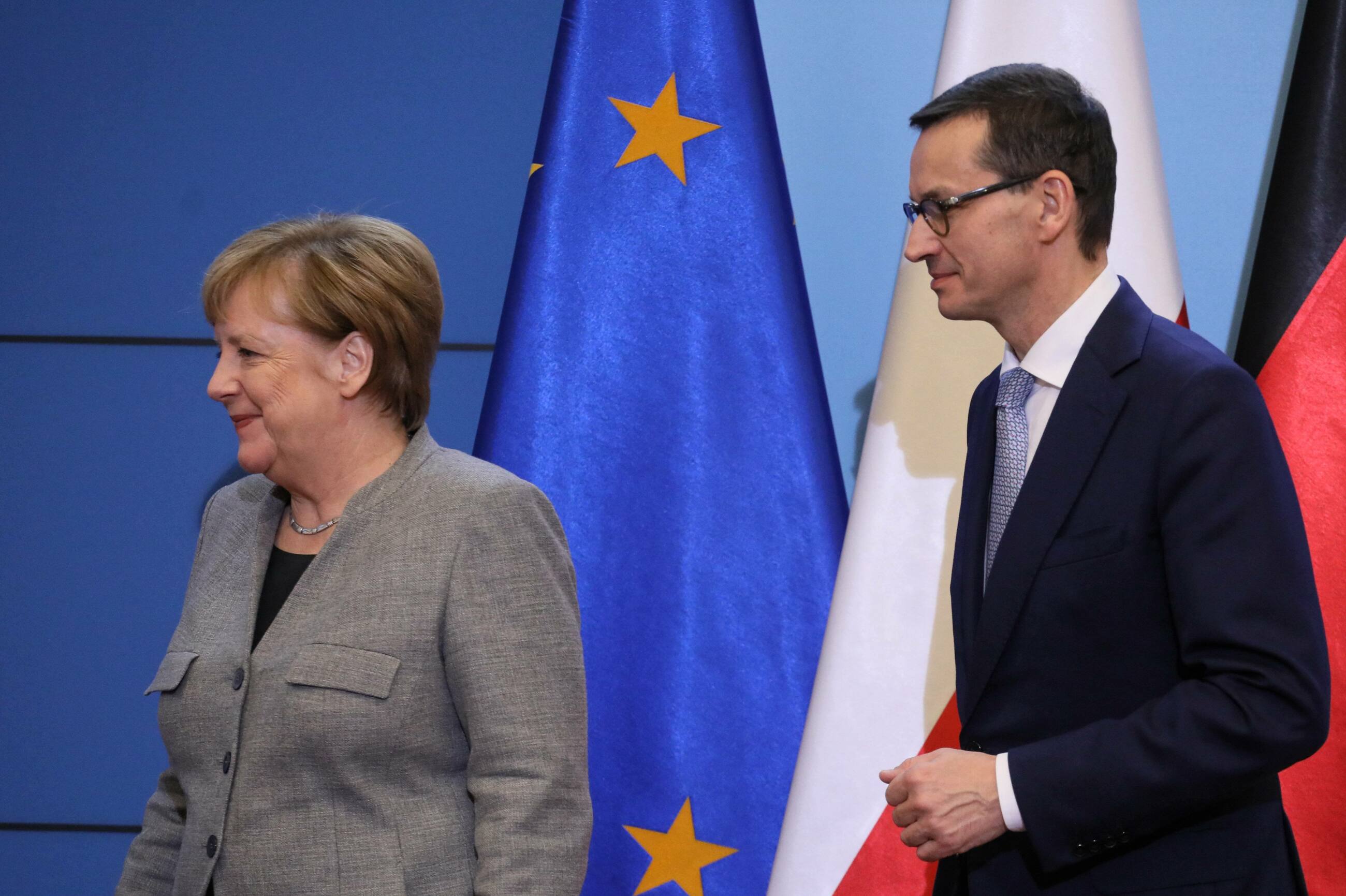 Premier RP Mateusz Morawiecki i kanclerz Niemiec Angela Merkel