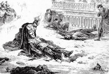 Grafika Gustava Brolinga przedstawiająca moment zamachu na Aleksandra II