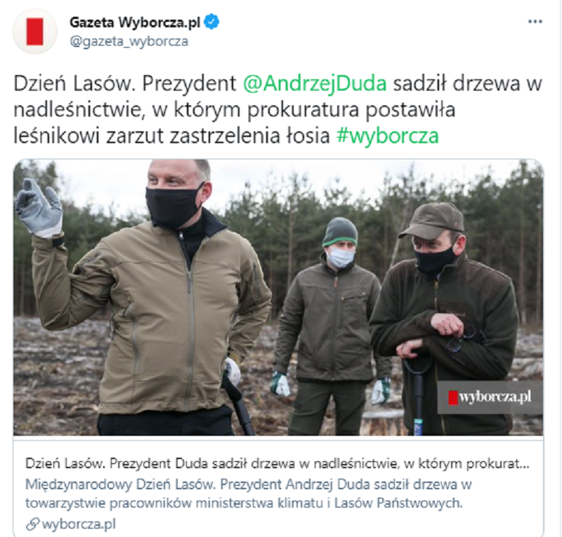 "Wyborcza" o akcji sadzenia drzew z udziałem prezydenta