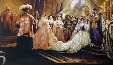 Gyula Andrássy koronujący cesarzową na obrazie Feszty Árpáda „Koronacja królowej Elżbiety”
