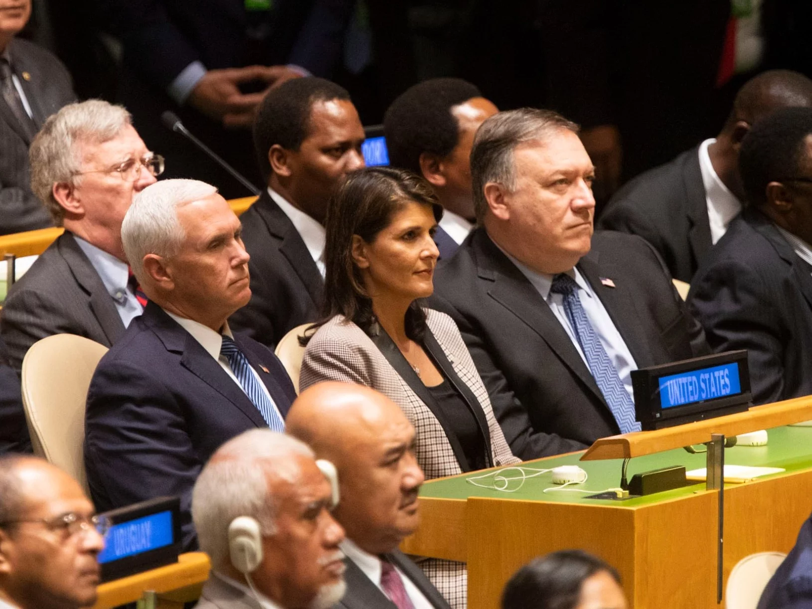 Nikki Haley (w środku) i Mike Pompeo (z prawej) podczas Zgromadzenia Ogólnego ONZ w Nowym Jorku