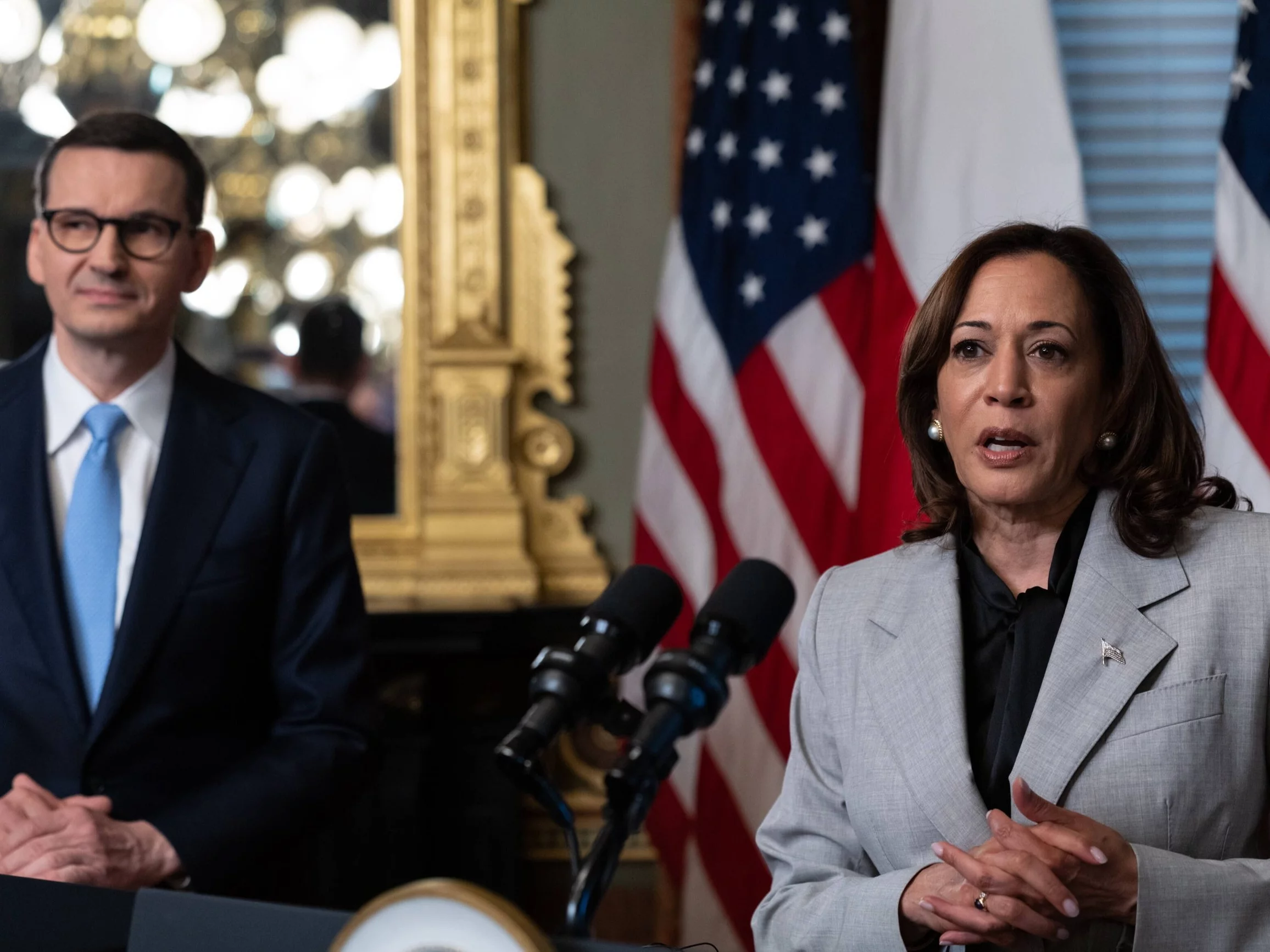 Wiceprezydent USA Kamala Harris i premier Mateusz Morawiecki