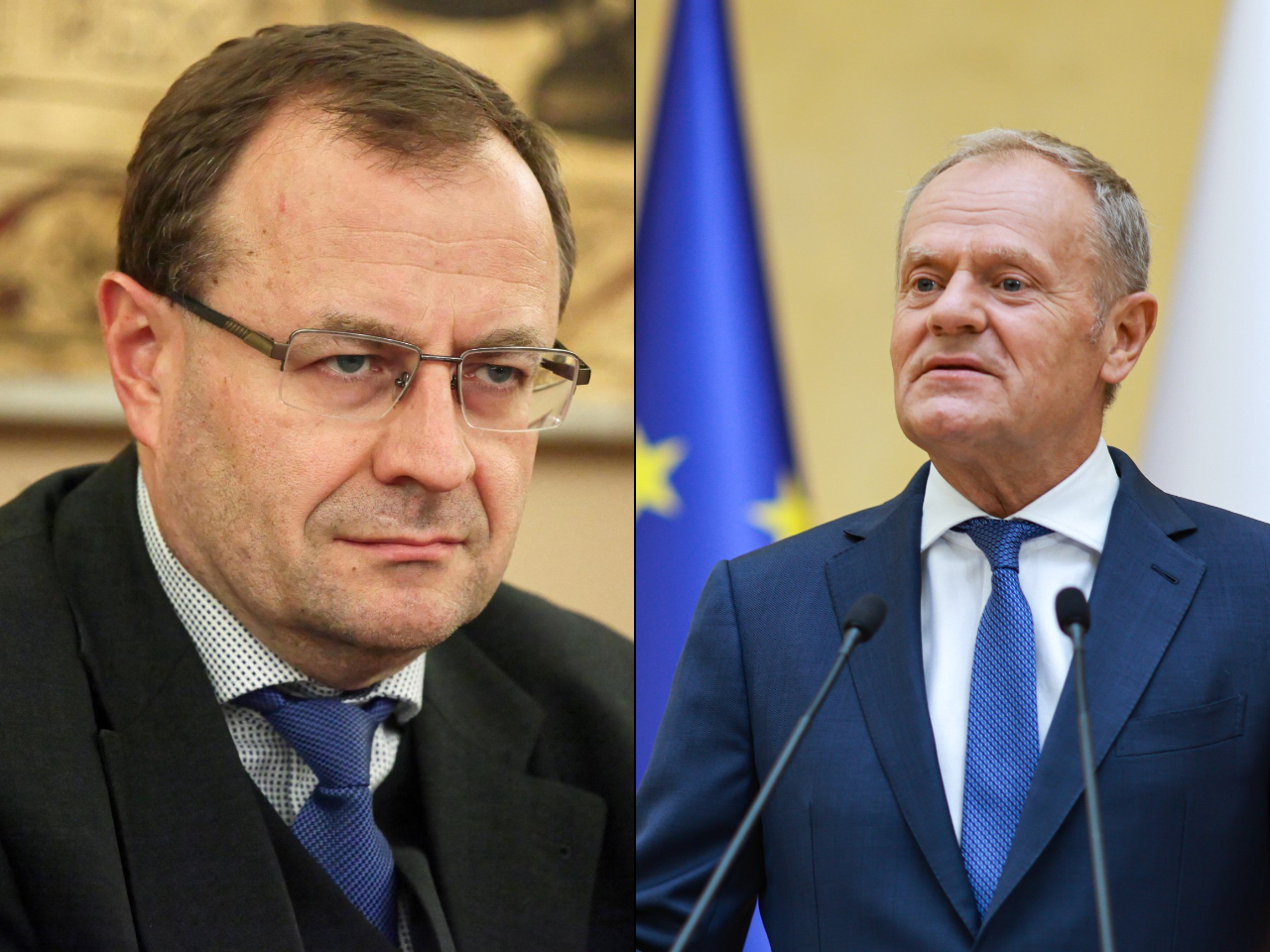 Prof. Antoni Dudek (L) i Donald Tusk (P)
