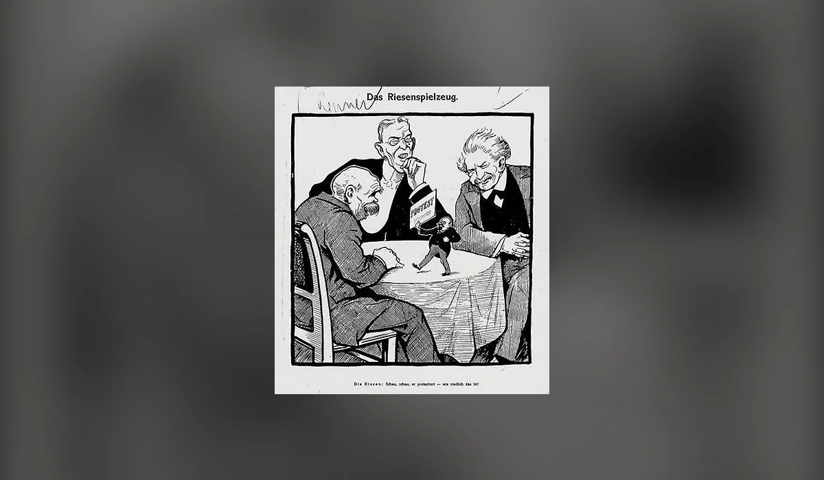 Karykatura „Zabawka gigantów”, opublikowana w austriackiej gazecie na początku 1919 roku