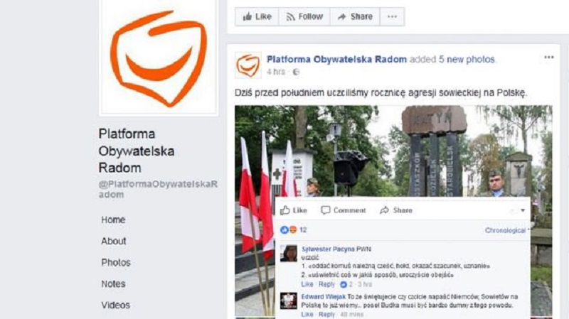 Informacja na Facebooku Platformy Obywatelskiej