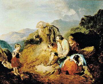 „Irlandzka rodzina odkrywa zarazę w kopcu ziemniaków”, obraz Daniela MacDonalda z 1847 r.