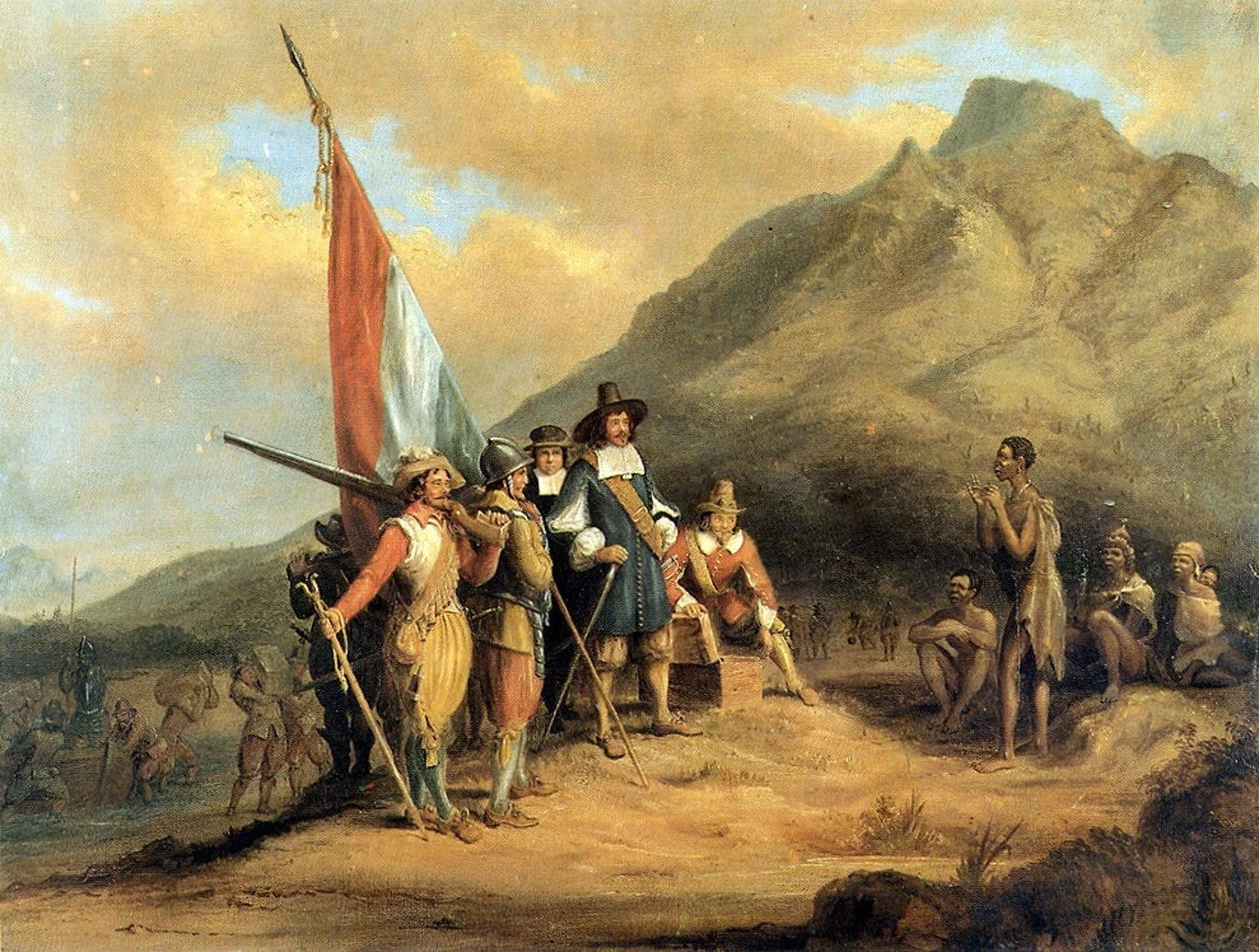„Przybycie Jana van Riebeecka na Przylądek Dobrej Nadziei”, 1652 r. Obraz Charlesa Davidsona Bella
