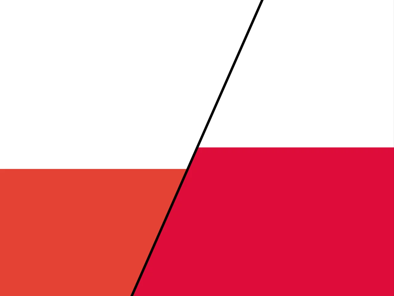 Flaga Polskiej Rzeczypospolitej Ludowej w latach 1945–1980  /  Flaga PRL w latach 1980–1989 i III Rzeczypospolitej od 1990