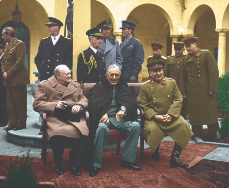 W. Churchill, F.D. Roosevelt, J. Stalin na konferencji w Jałcie