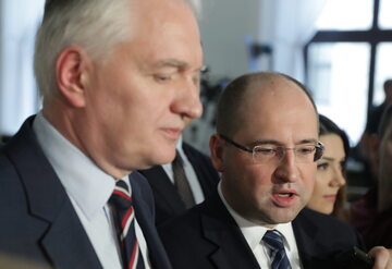 Jarosław Gowin i Adam Bielan podczas konferencji w Sejmie