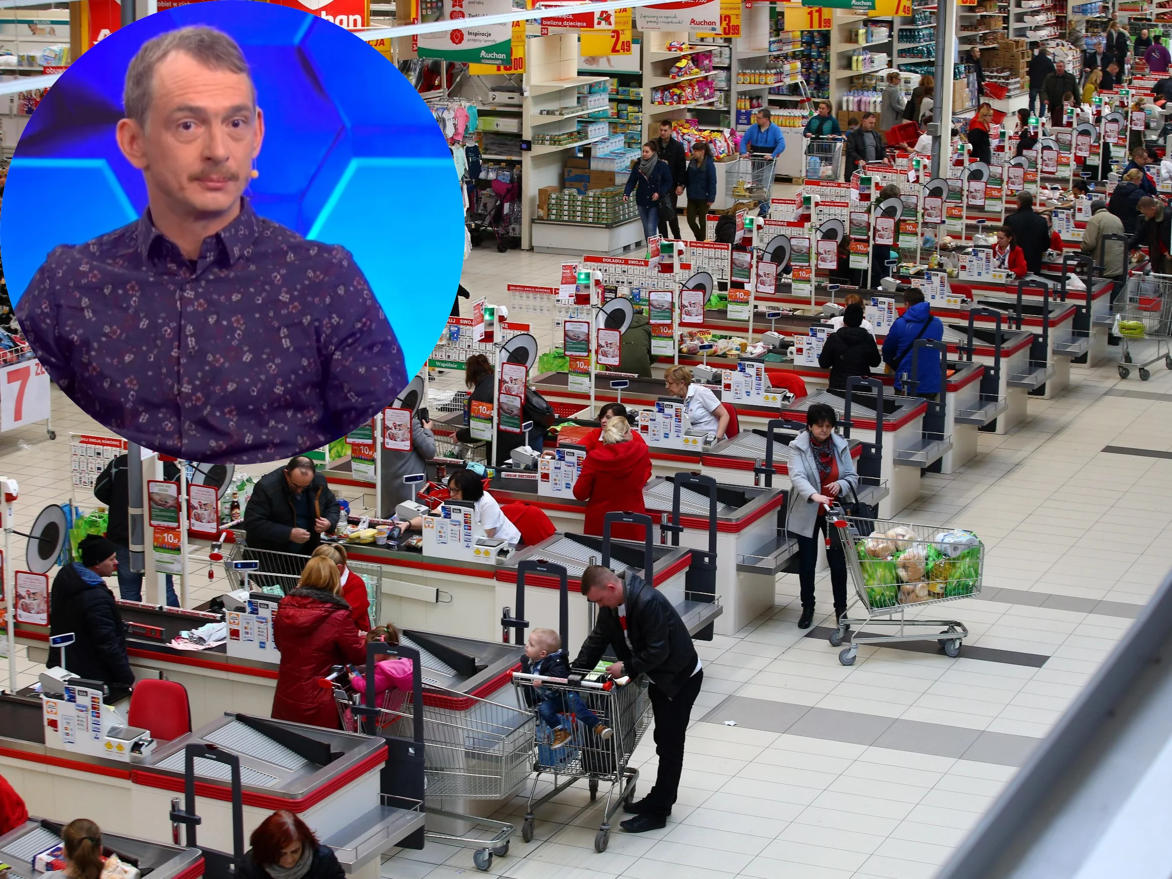 Kasy w Auchan. Jaś Kapela