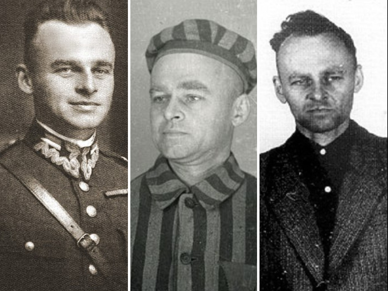 Witold Pilecki. Zdjęcia wykonane: (1) przed drugą wojną, (2) w czasie pobytu w niemieckim obozie Auschwitz, (3) po torturach zadanych przez komunistyczne służby już po wojnie