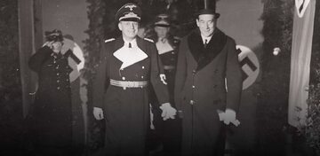 Joachim von Ribbentrop, minister spraw zagranicznych III Rzeszy, podczas oficjalnej wizyty w Polsce 25 stycznia 1939 r. z szefem polskiego MSZ Józefem Beckiem