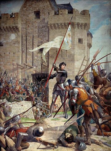 Joanna d’Arc prowadzi wojska na Tourelles (oblężenie Orleanu, 1429 rok)