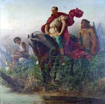 Juliusz Cezar nad Rubikonem (mal. Gustave Boulanger, 1854)