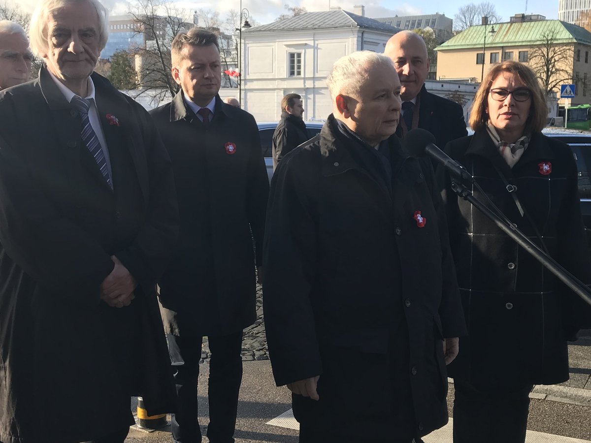 Prezes PiS Jarosław Kaczyński podczas obchodów Święta Niepodległości w Warszawie