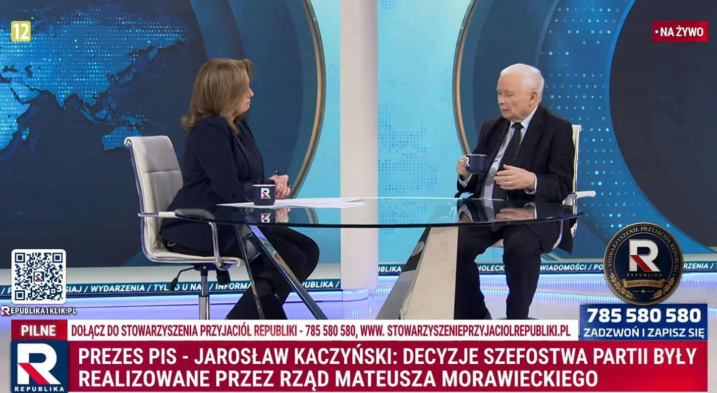 Jarosław Kaczyński w rozmowie z Danutą Holecką w TV Republika