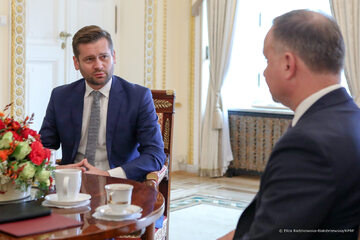 Kamil Bortniczuk i Andrzej Duda podczas spotkania w Pałacu Prezydenckim