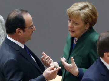 Kanclerz Angela Merkel i prezydent Francji Francoi Hollande
