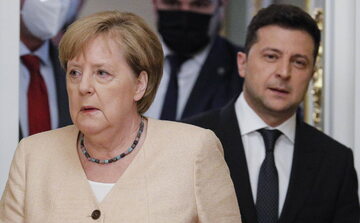 Kanclerz Niemiec Angela Merkel i prezydent Ukrainy Wołodymyr Zełenski