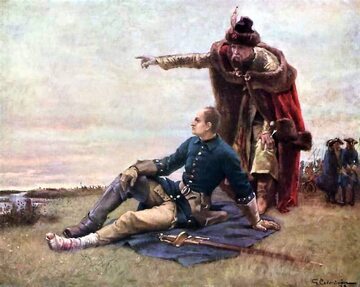 Karol XII i Iwan Mazepa nad Dnieprem po bitwie pod Połtawą (autor: Gustaf Cederström)