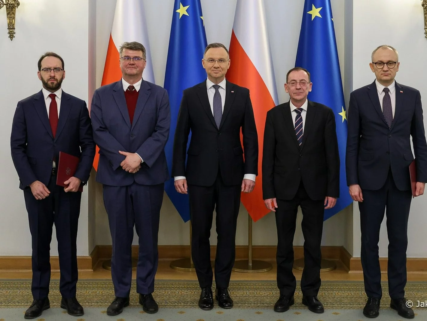 Pałac Prezydencki. Od lewej: Stanisław Żaryn, Maciej Wąsik, prezydent Andrzej Duda, Mariusz Kamiński, Błażej Poboży