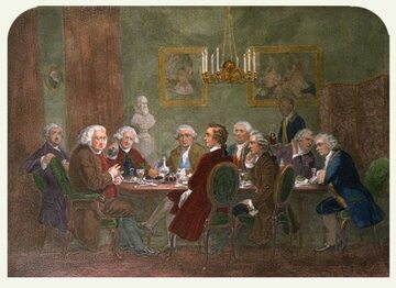 Klub restauracyjny (Literary Club) założony m.in. przez Edmunda Burke'a. Na obrazie Edmund Burke piąty od lewej, siedzi tyłem