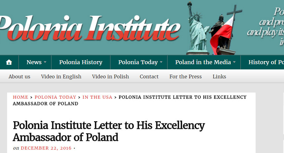 Organizacyjna polonijna Polonia Institute zwróciła się w liście do polskiego ambasadora w USA Piotra Wilczka