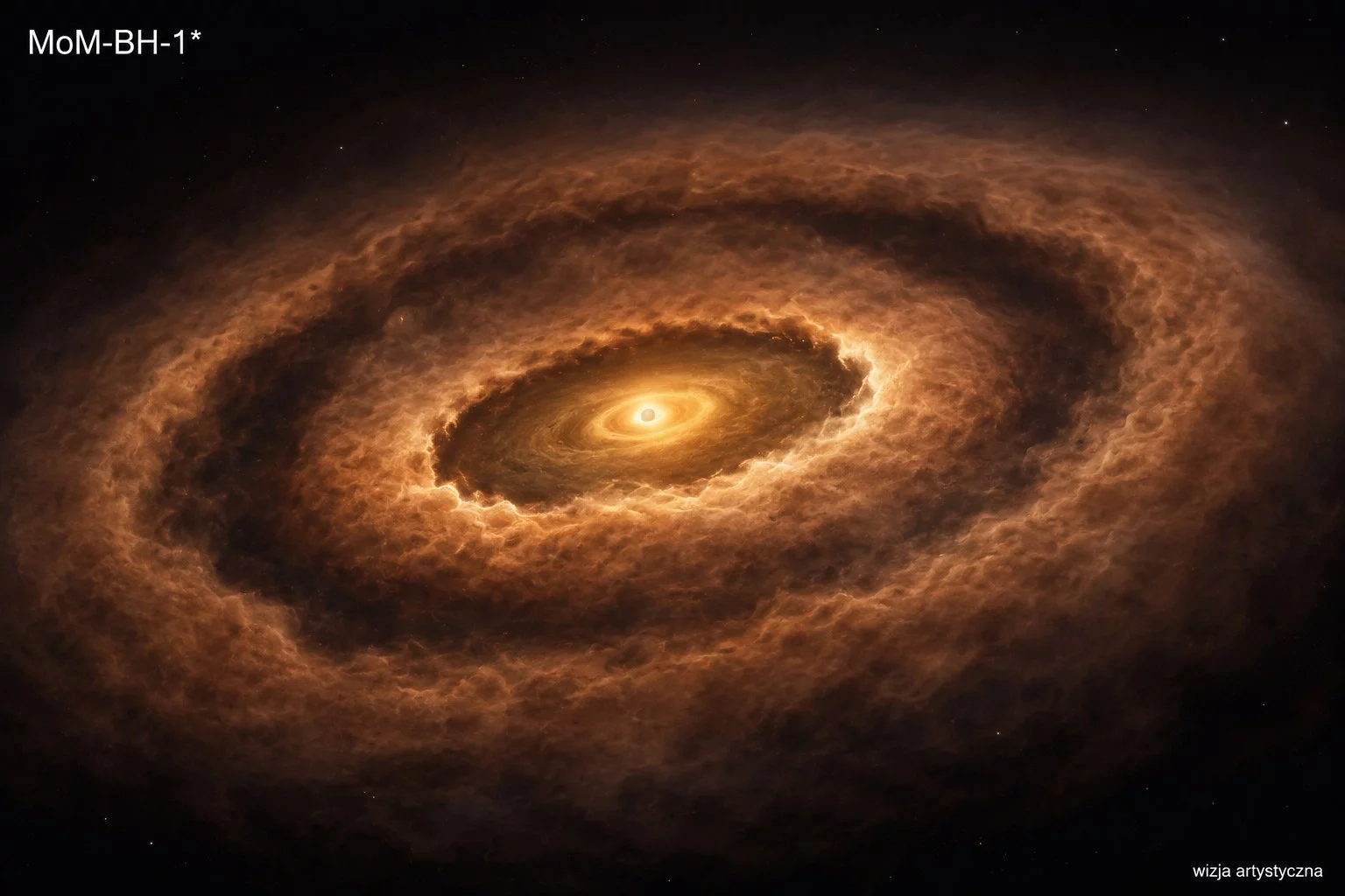 Symulacja możliwego wyglądu MoM-BH*-1 - tzw. black hole star" / Obraz wygenerowany przez AI