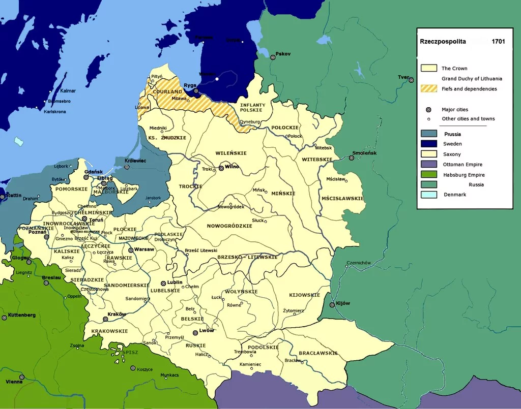 Zasięg terytorialny Rzeczypospolitej w 1701 roku