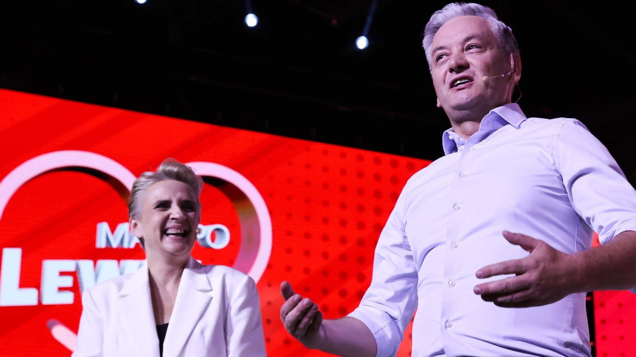 Robert Biedroń i Joanna Scheuring-Wielgus podczas konwencji Nowej Lewicy