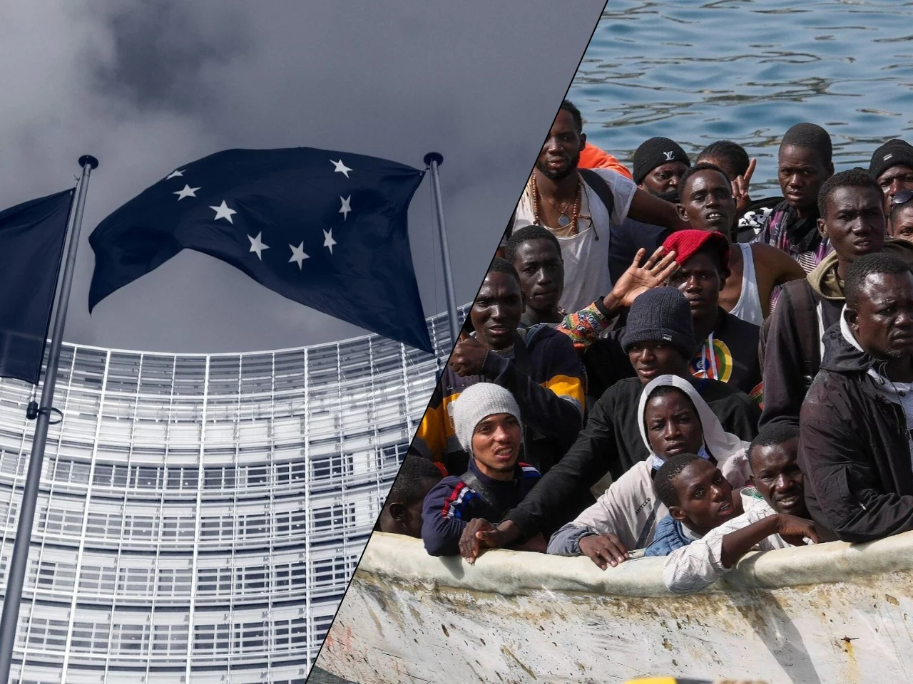 Flaga UE / nielegalni imigranci