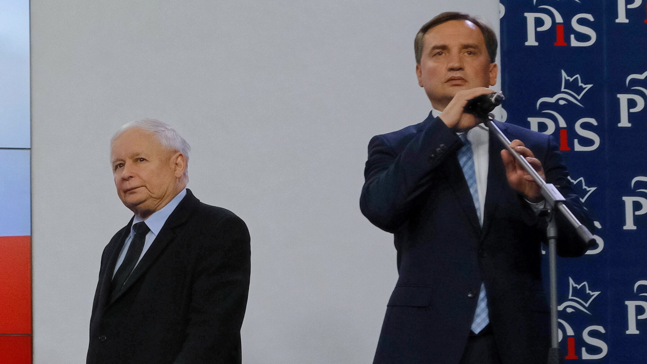 Jarosław Kaczyński i Zbigniew Ziobro podczas konferencji prasowej