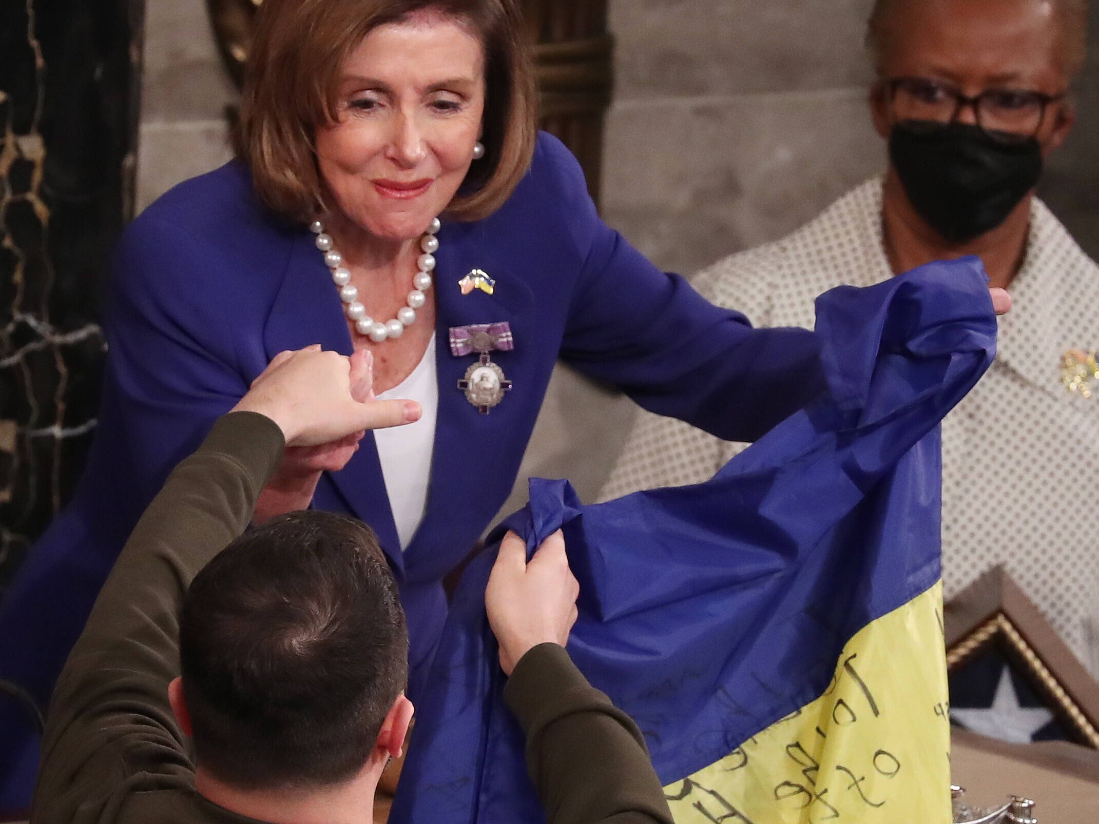 Spiker Izby Reprezentantów USA Nancy Pelosi i prezydent Ukrainy Wołodymyr Zełenski