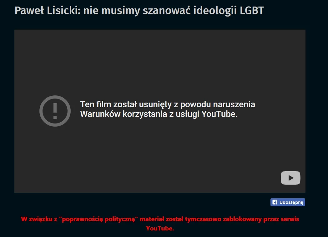 Z YouTube usunięto jeden z odcinków programu "Wierzę", w którym Paweł Lisicki rozmawiał o ideologii LGBT