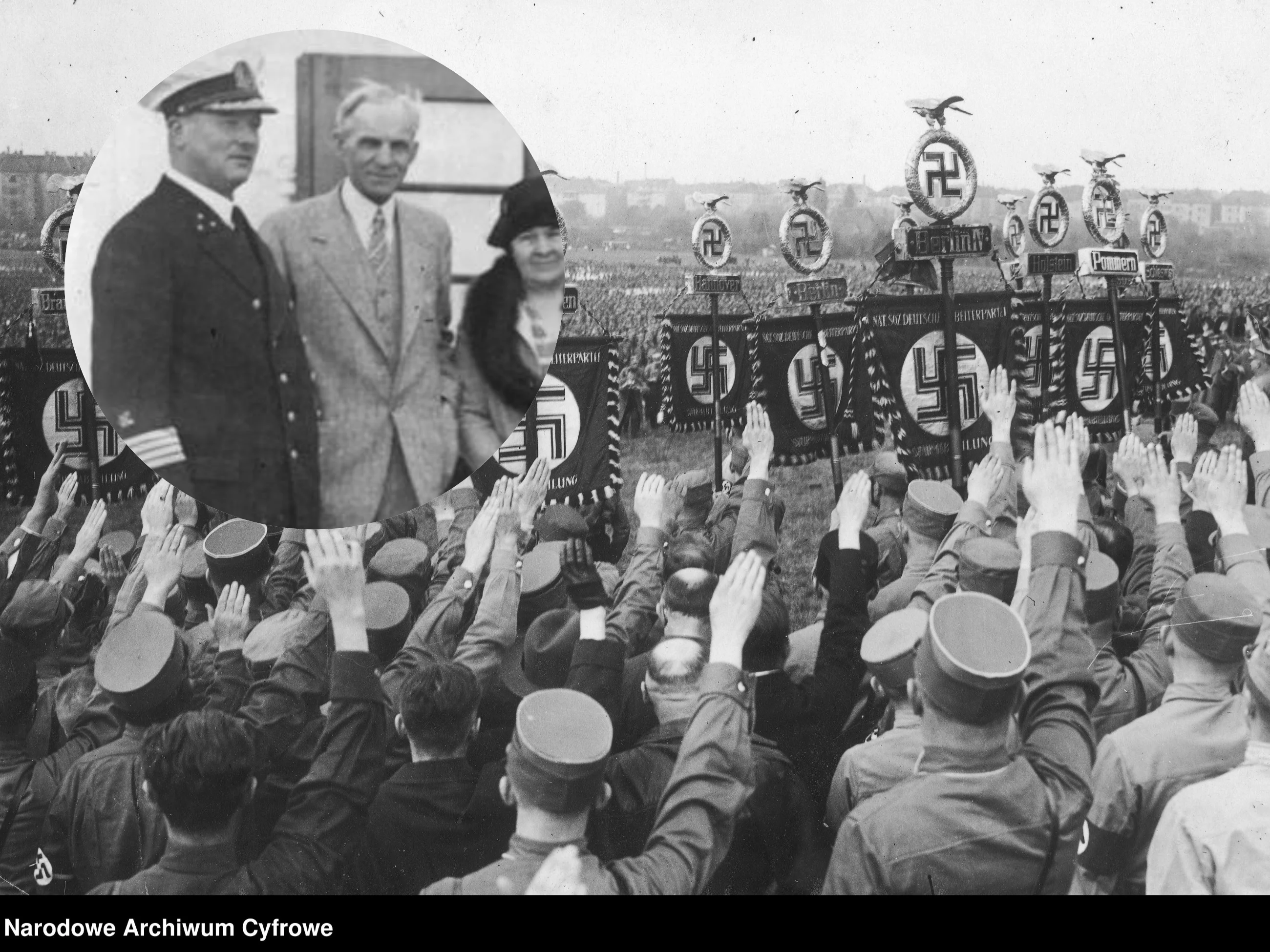 Członkowie partii NSDAP / małe zdjęcie - Henry Ford (w środku) podczas wizyty w Niemczech