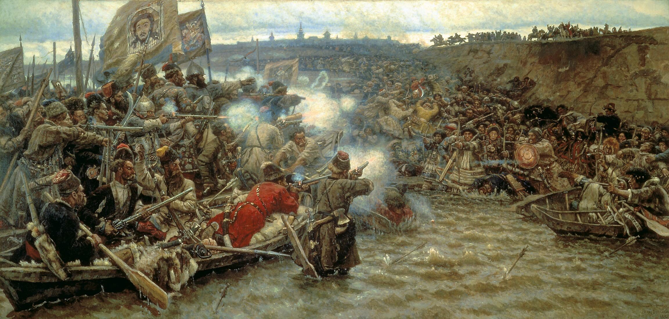 "Kozacy pod wodzą Jermaka zdobywają Syberię" - boraz Wasilij Surikowa namalowany w 1895 roku