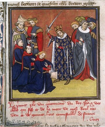 Król Francji Jan II Dobry dokonuje pasowania na rycerzy