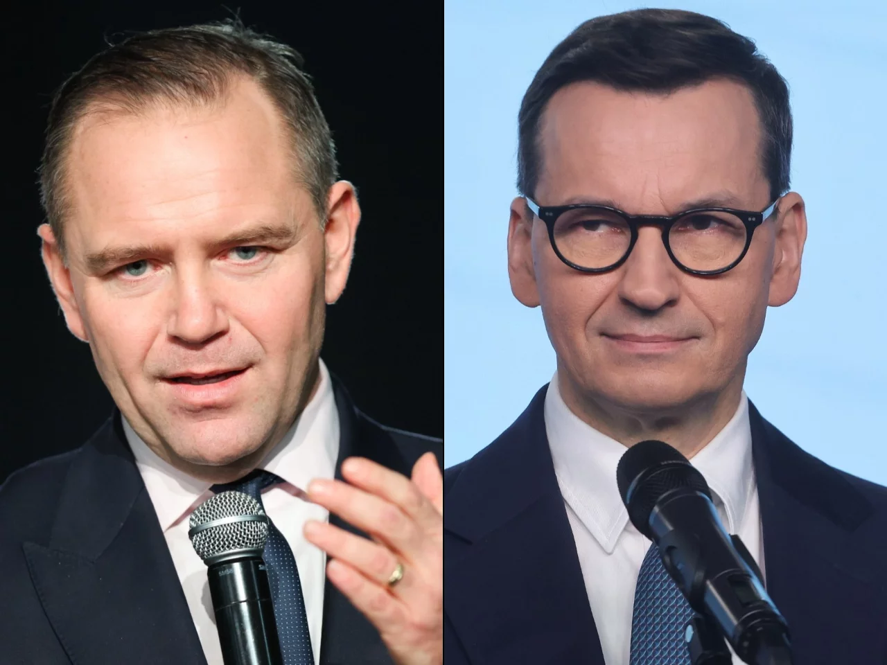 Karol Nawrocki (L) i Mateusz Morawiecki (P)