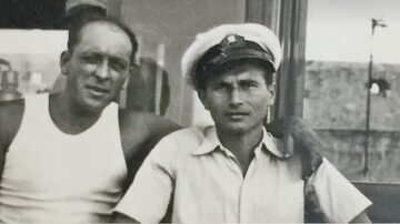 Krzysztof Sobieszczański ps. Kolumb (z lewej) i Stanisław Likiernik w Antibes, 1949 r.