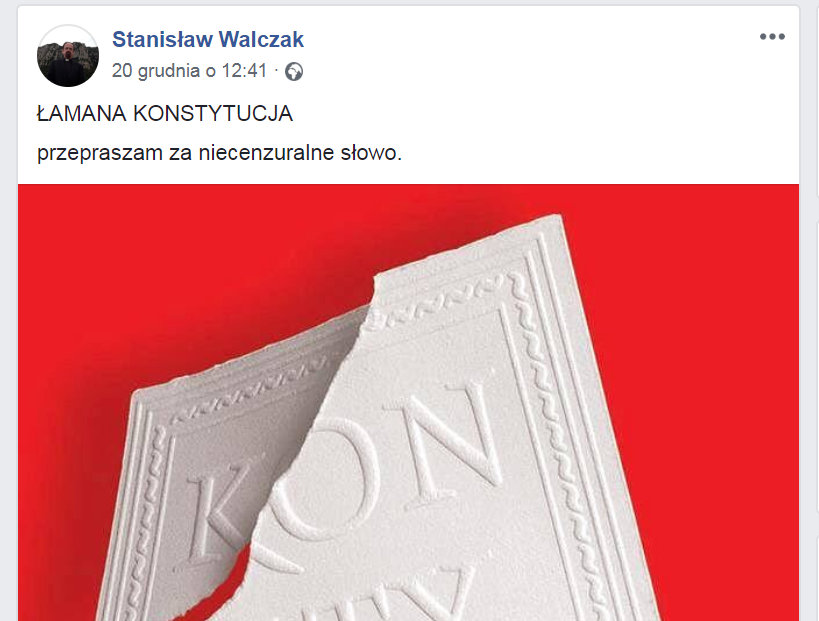 Wpis księdza Stanisława Walczaka na Facebooku