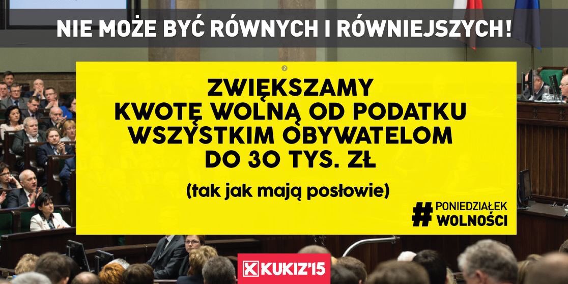 Kukiz'15 złożył dziś projekt podwyższenia kwoty wolnej dla obywateli do 30 451 złotych