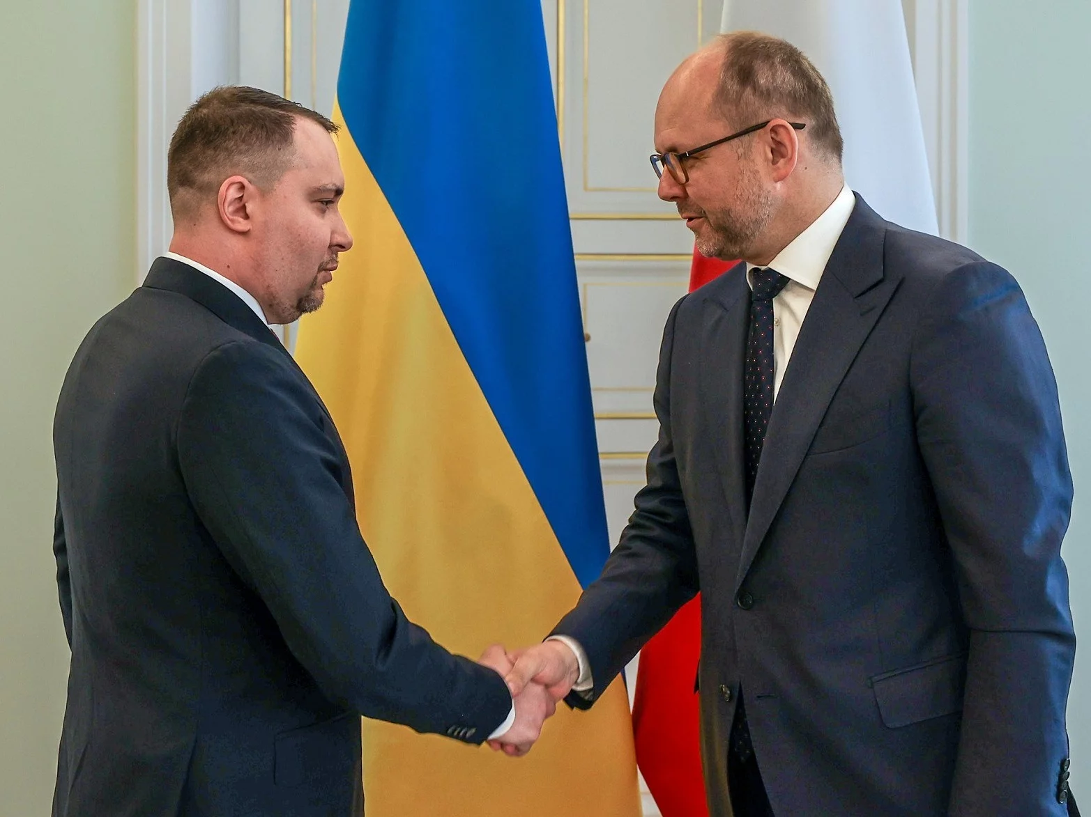 Szef kancelarii prezydenta Ukrainy Kyryło Budanow i szef Biura Polityki Międzynarodowej KPRP Marcin Przydacz