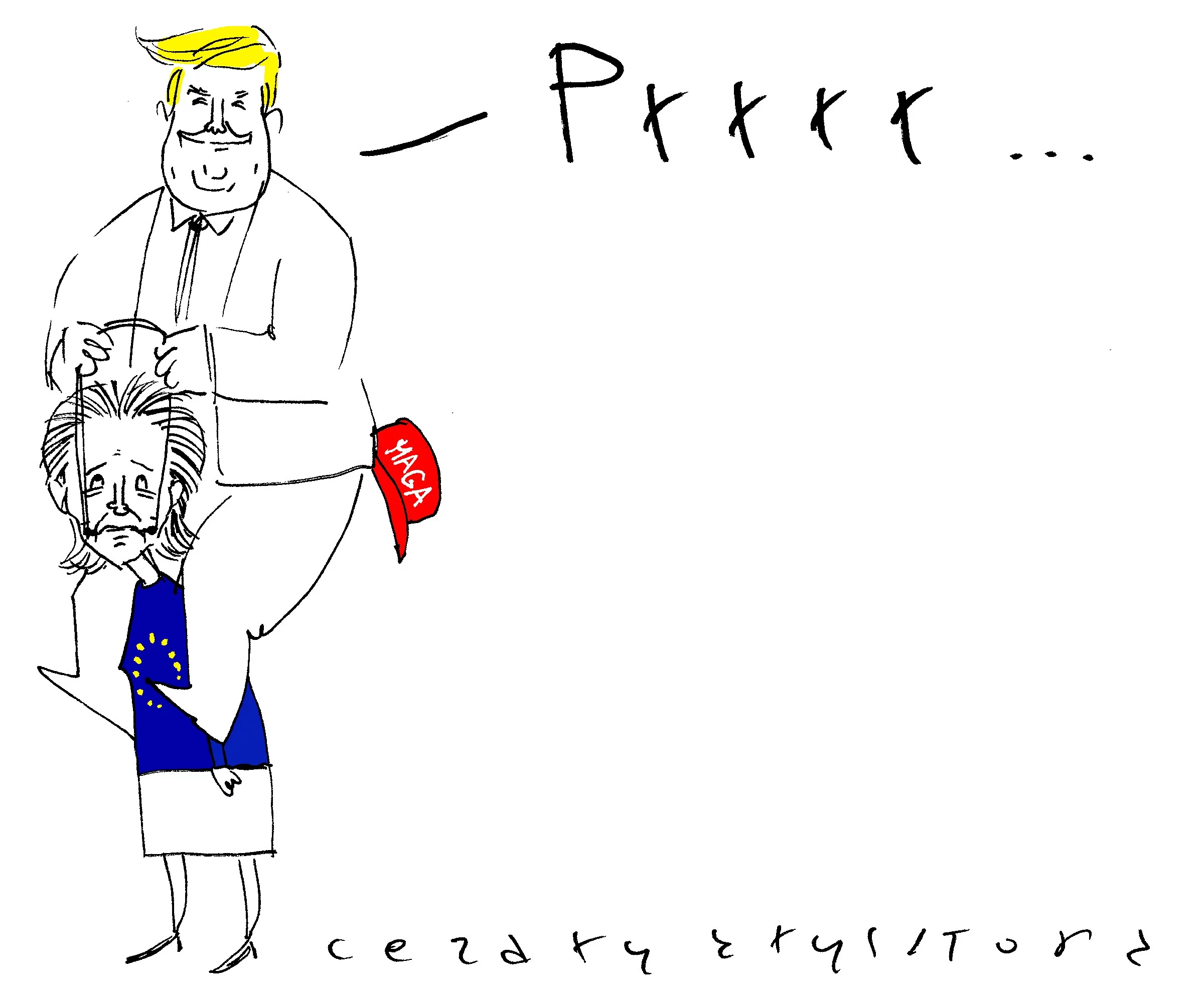 Donald Trump i Ursula von der Leyen. Rysuje Cezary Krysztopa