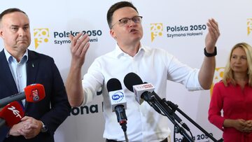 Lider Ruchu Polska 2050 Szymon Hołownia wiceprzewodniczący partii Michał Kobosko i rzecznik Katarzyna Karpa-Świderek