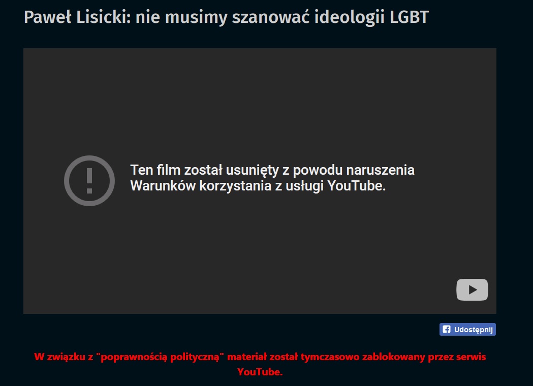 Z YouTube usunięto jeden z odcinków programu "Wierzę", w którym Paweł Lisicki rozmawiał o ideologii LGBT