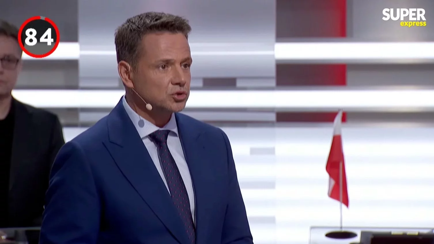 Rafał Trzaskowski (KO) podczas debaty prezydenckiej w "Super Expressie"