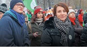 Maja Ostaszewska w marszu przeciw zmianom w ustawie o ochronie środowiska, styczeń 2017 r.