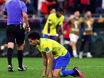 Marquinhos z podczas ćwierćfinałowego meczu Brazylia - Chorwacja. Mundial 2022 r.