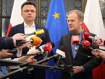 Marszałek Sejmu Szymon Hołownia i premier Donald Tusk